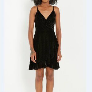 Black Velvet Faux Wrap Ruffle Cocktail Dress 6